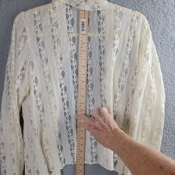 J Jill Ivory Stretch Lace Open Cardigan Large Romantic Fairycore Boho Sheer Y2K - Picture 6 of 12